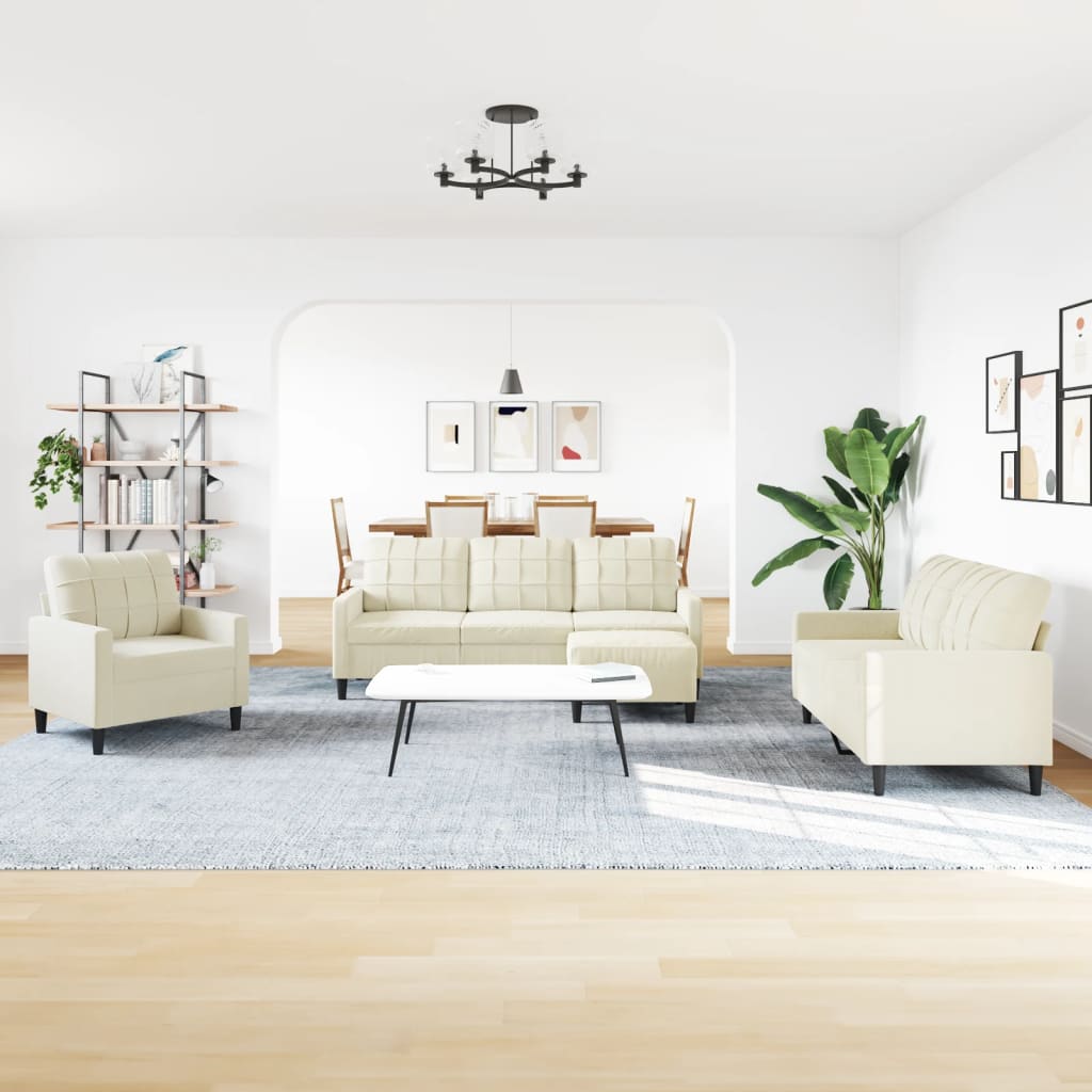 4-delige Loungeset met kussens fluweel crèmekleurig
