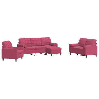 4-delige Loungeset met kussens en bolsters fluweel wijnrood
