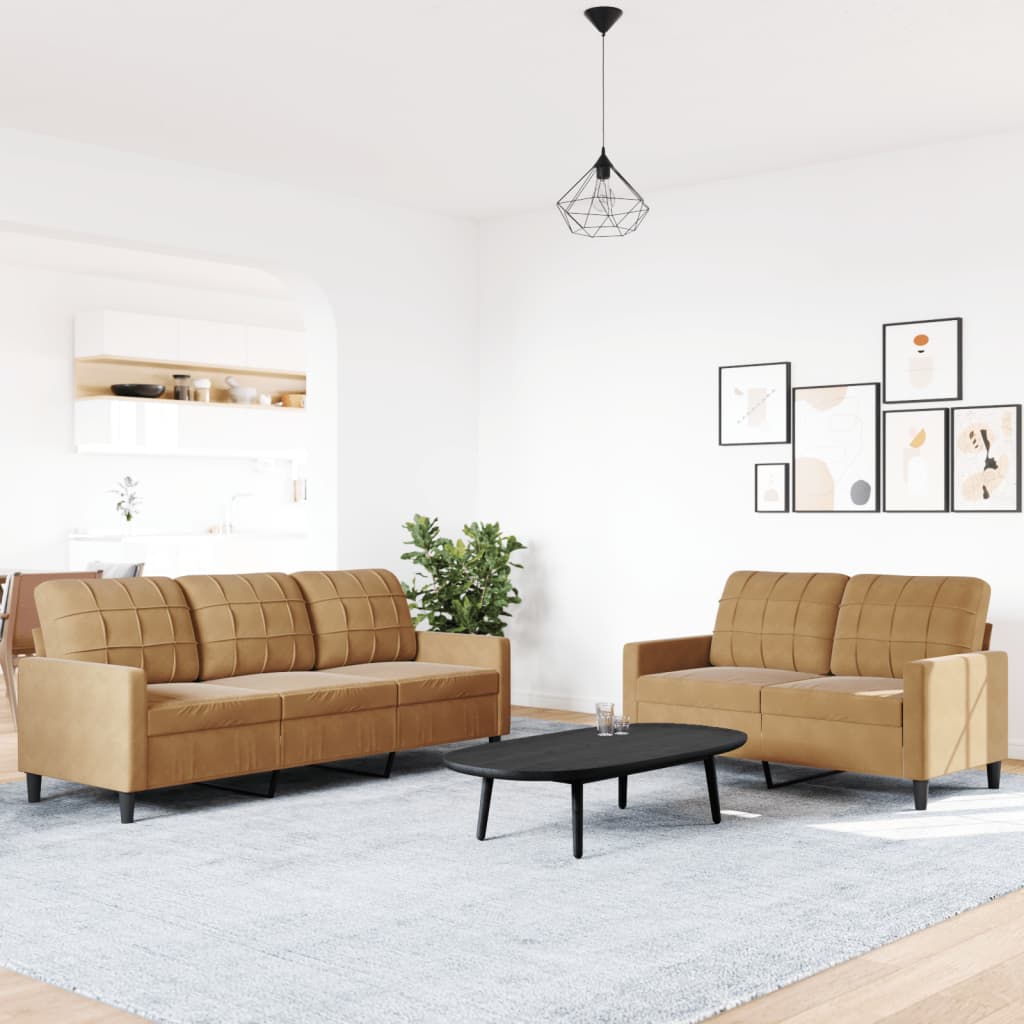 2-delige Loungeset met kussens fluweel bruin