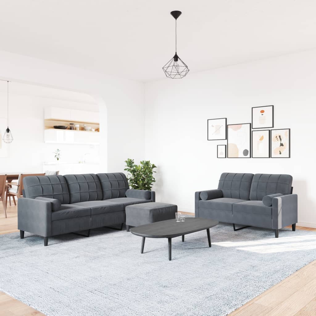 3-delige Loungeset met kussens fluweel donkergrijs