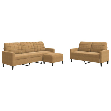 3-delige Loungeset met kussens fluweel bruin