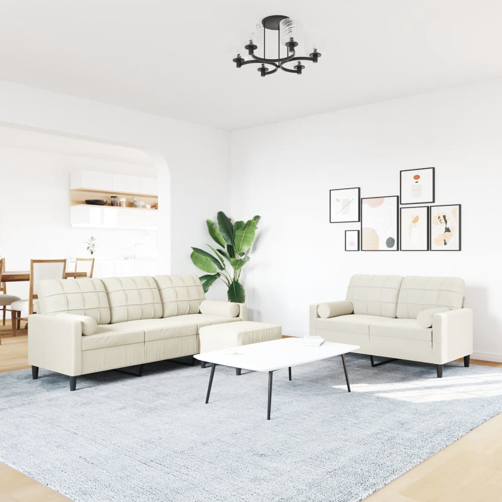 3-delige Loungeset met kussens en bolsters fluweel crèmekleurig