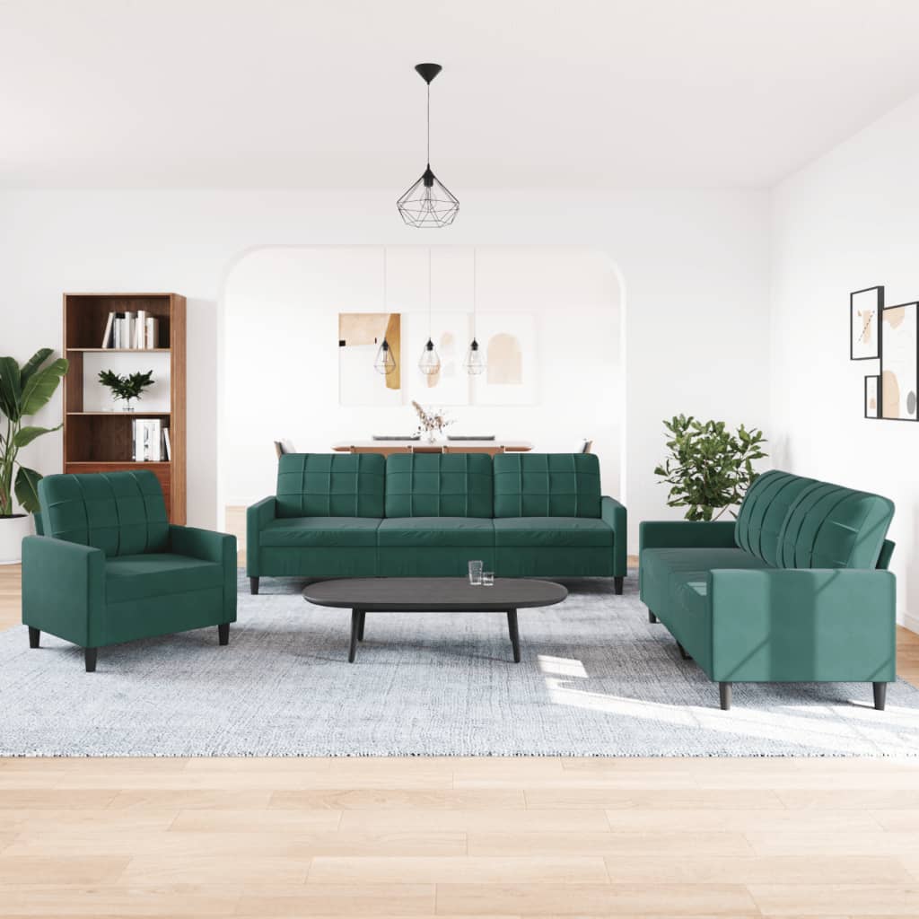 3-delige Loungeset met kussens fluweel donkergroen