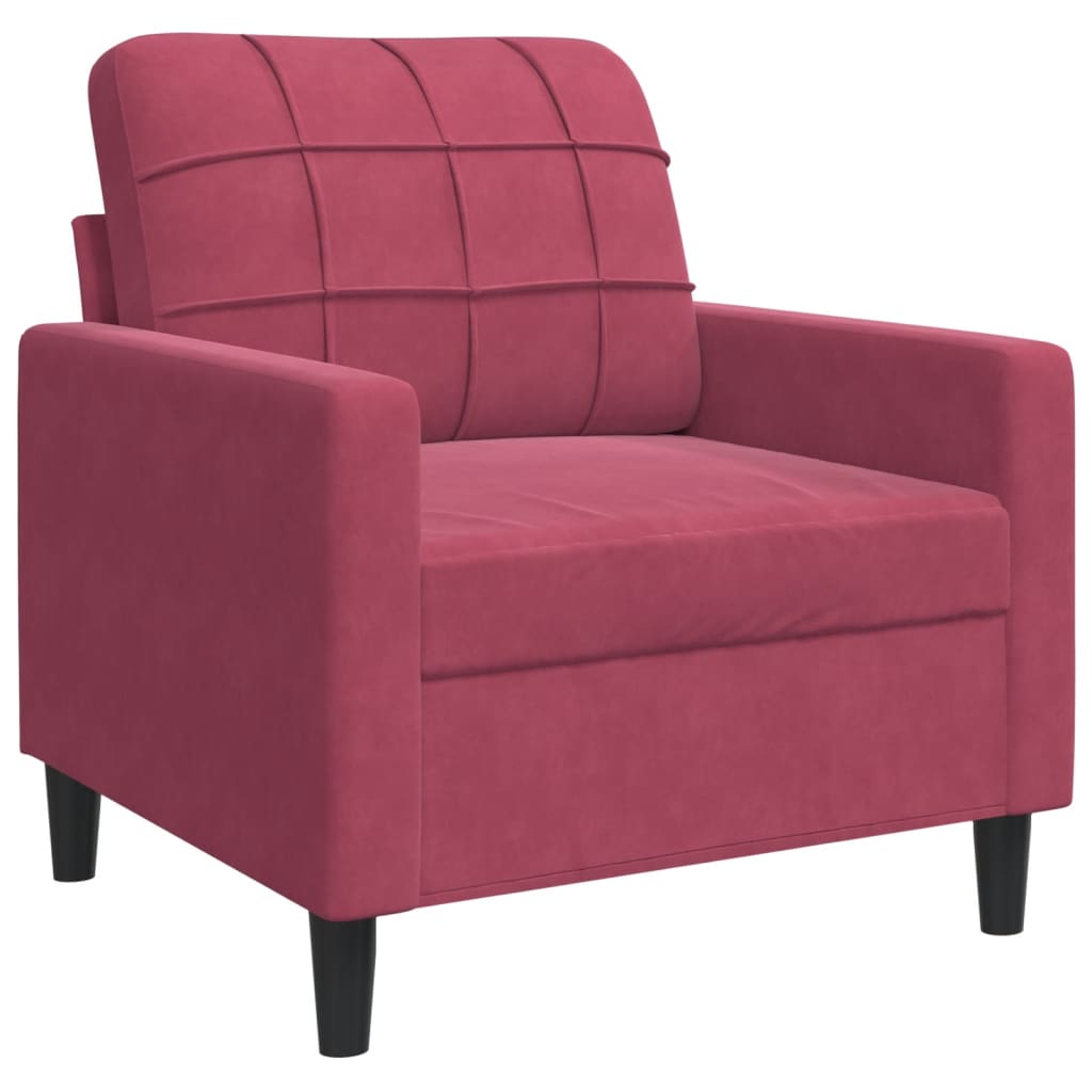 3-delige Loungeset met kussens fluweel wijnrood