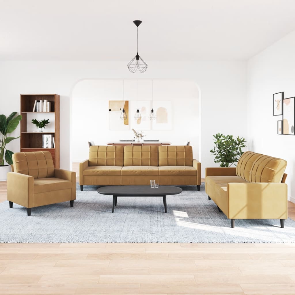 3-delige Loungeset met kussens fluweel bruin