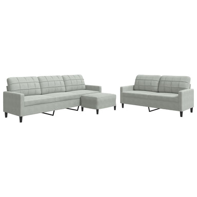 3-delige Loungeset met kussens fluweel lichtgrijs