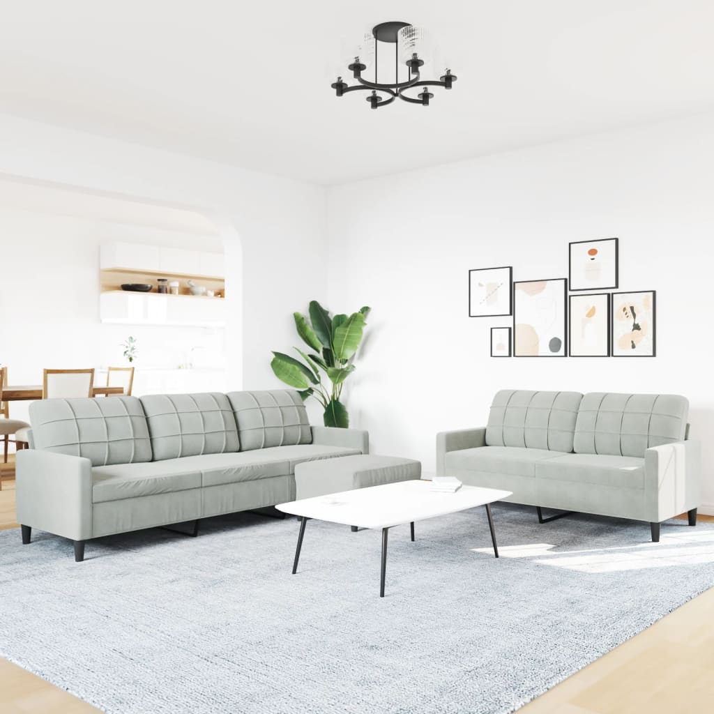 3-delige Loungeset met kussens fluweel lichtgrijs