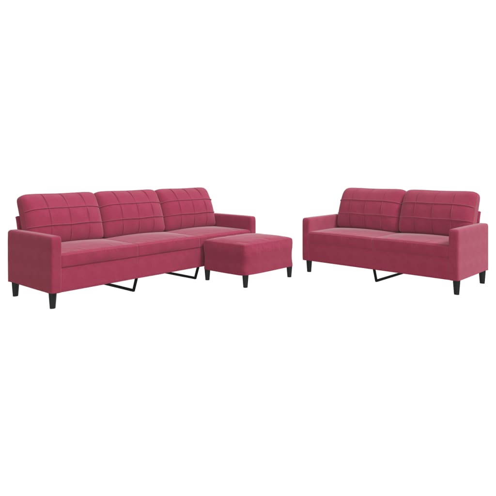 3-delige Loungeset met kussens fluweel wijnrood