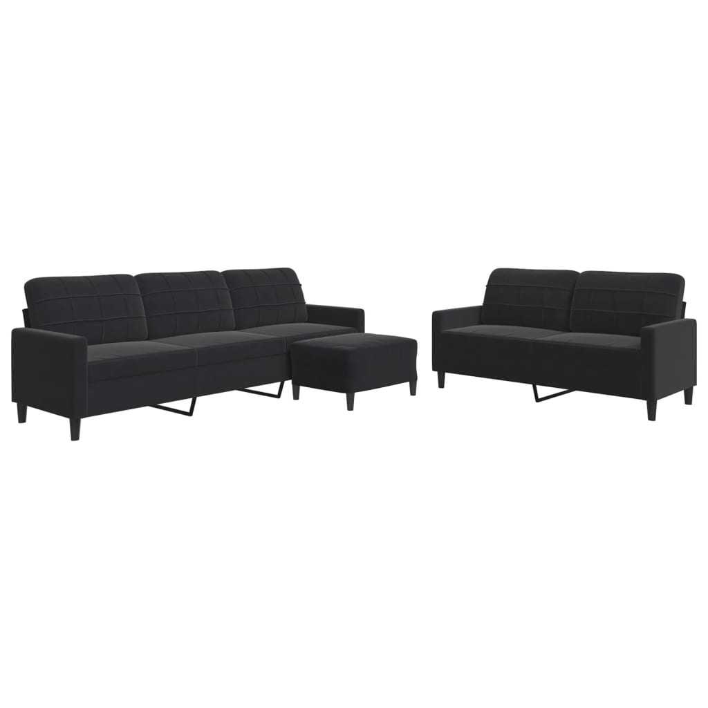 3-delige Loungeset met kussens fluweel zwart