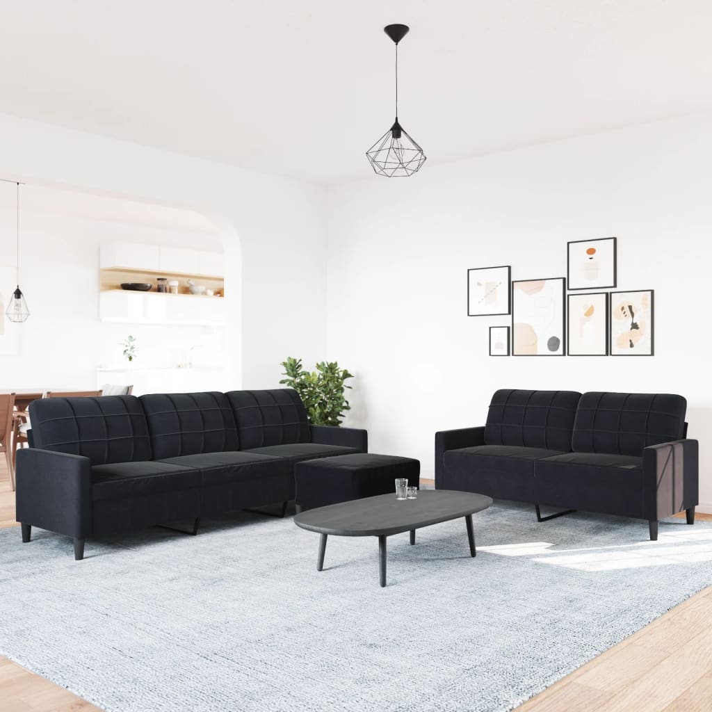 3-delige Loungeset met kussens fluweel zwart