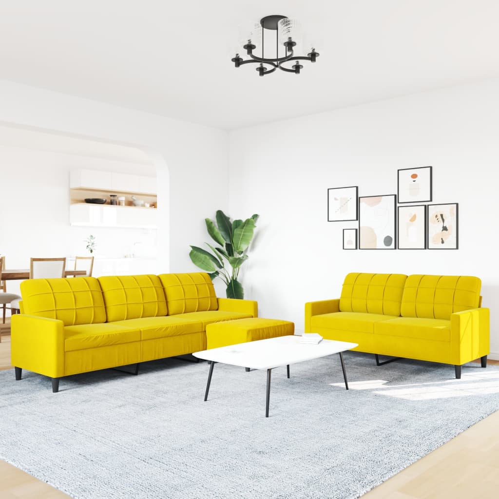 3-delige Loungeset met kussens fluweel geel