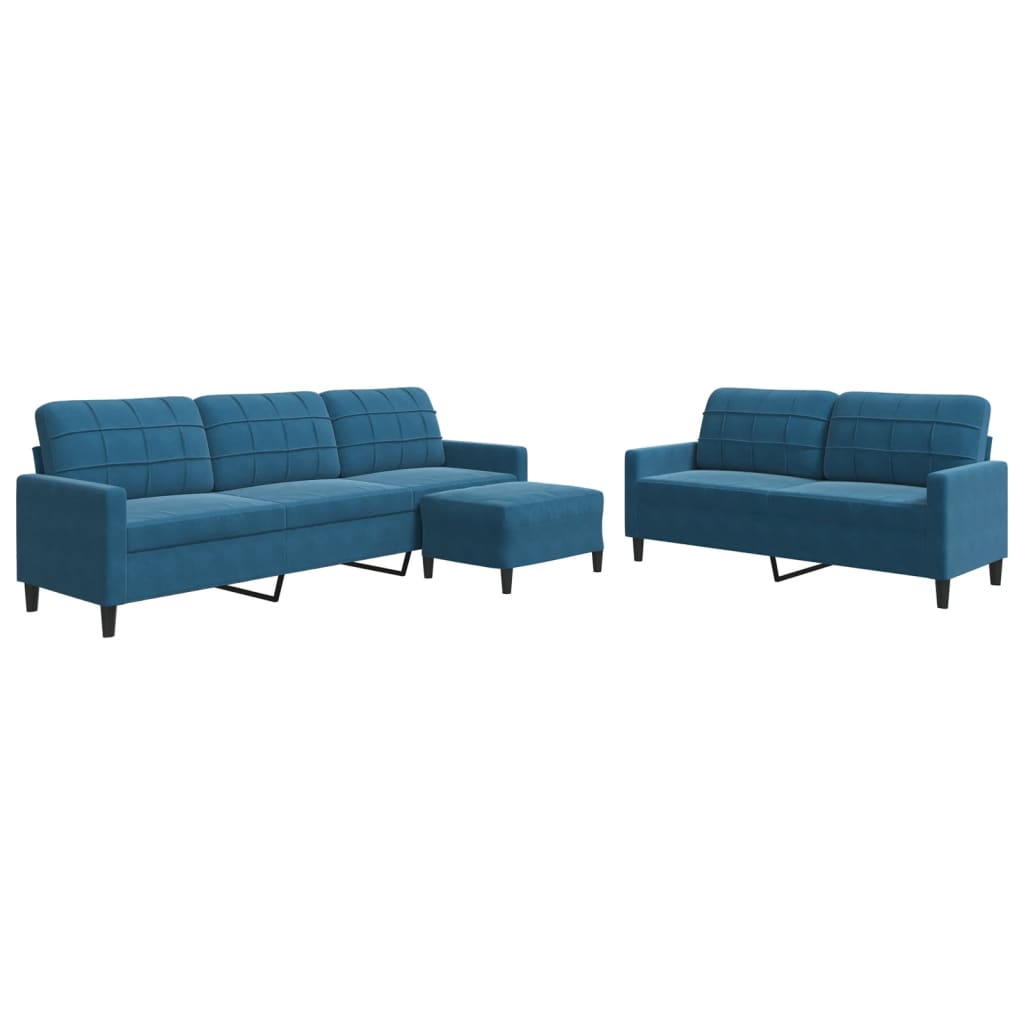3-delige Loungeset met kussens fluweel blauw