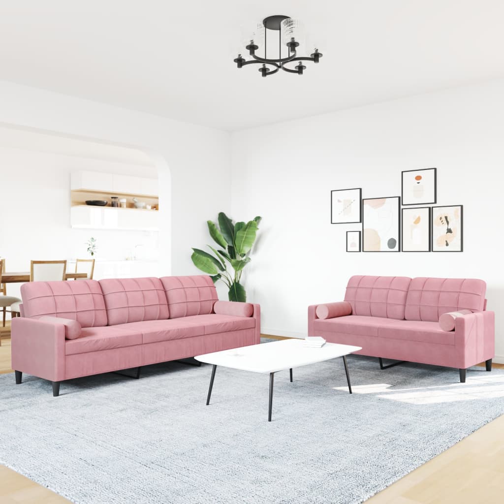 2-delige Loungeset met kussens en bolsters fluweel roze