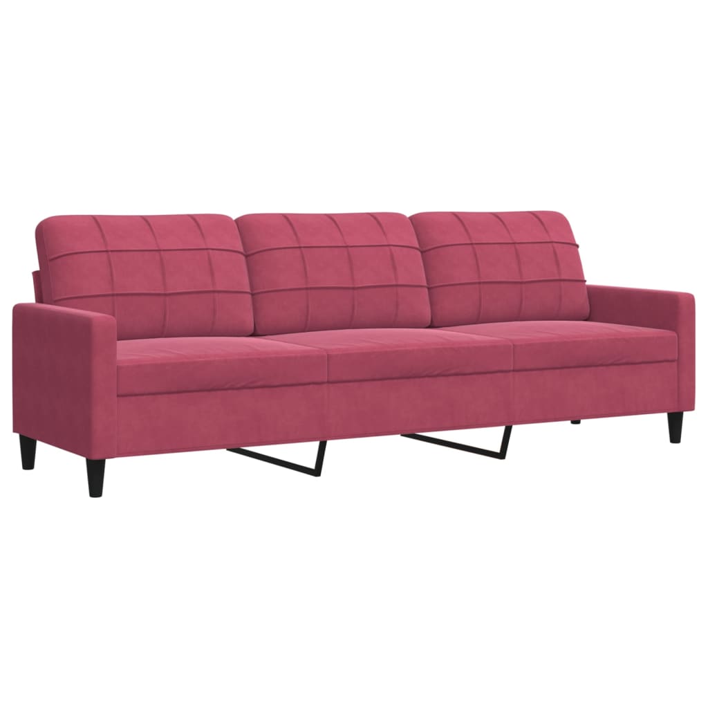 3-delige Loungeset met kussens en bolsters fluweel wijnrood