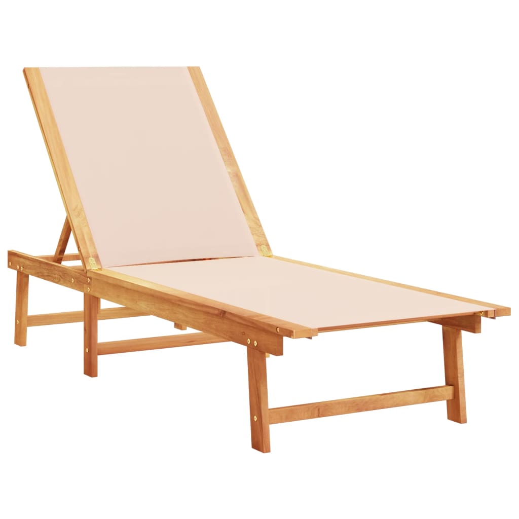 Ligbedden 2 st met tafel massief acaciahout en textileen crème