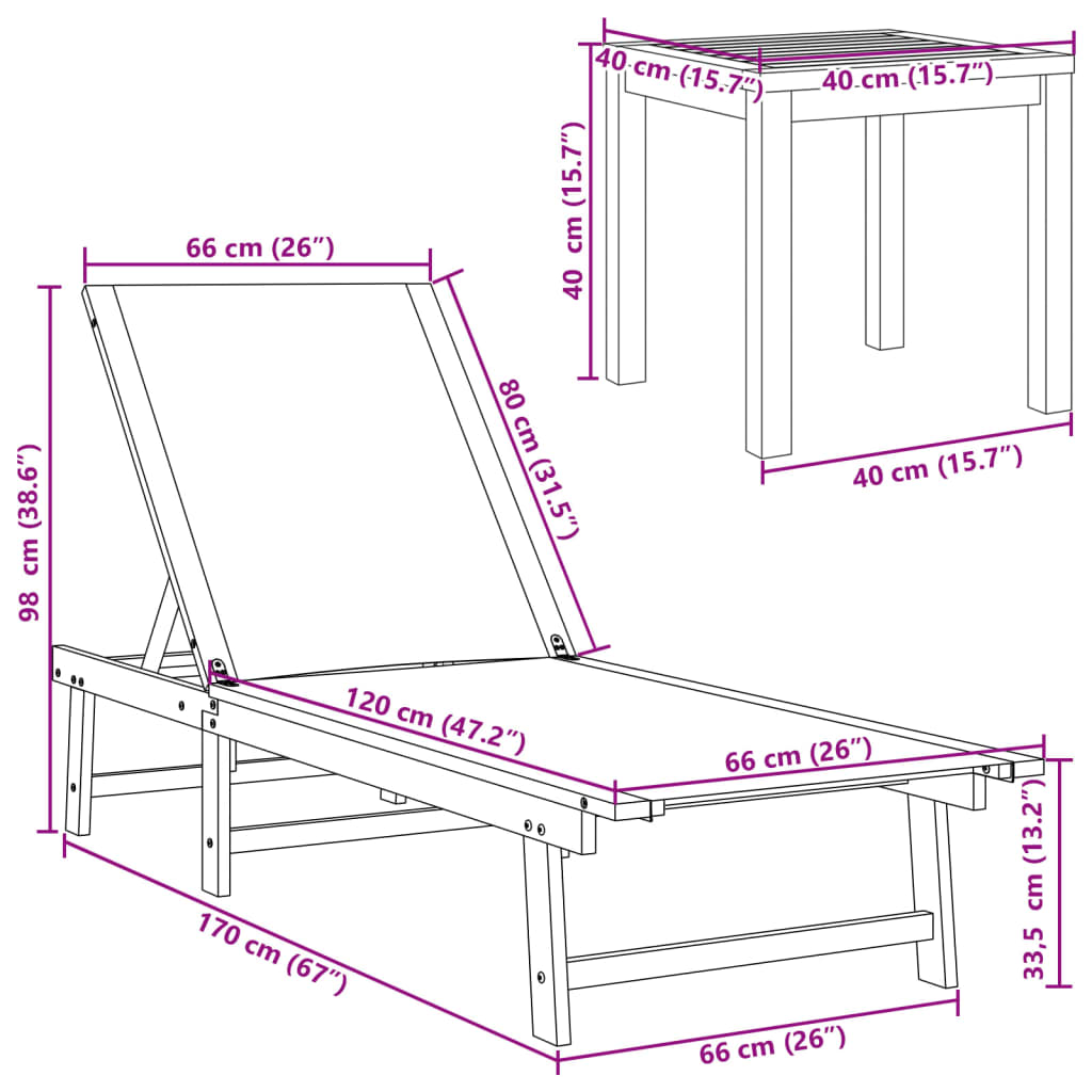 Ligbedden 2 st met tafel massief acaciahout en textileen crème