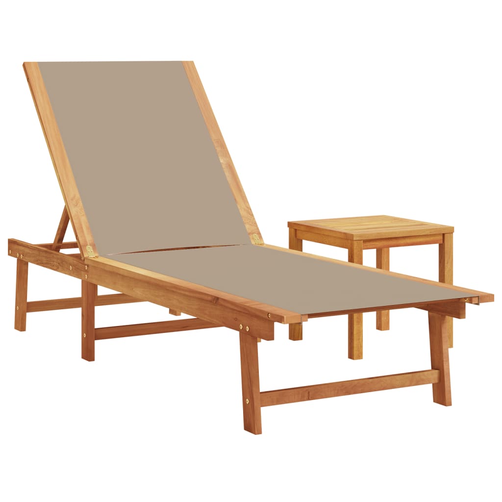 Ligbedden 2 st met tafel massief acaciahout en textileen taupe