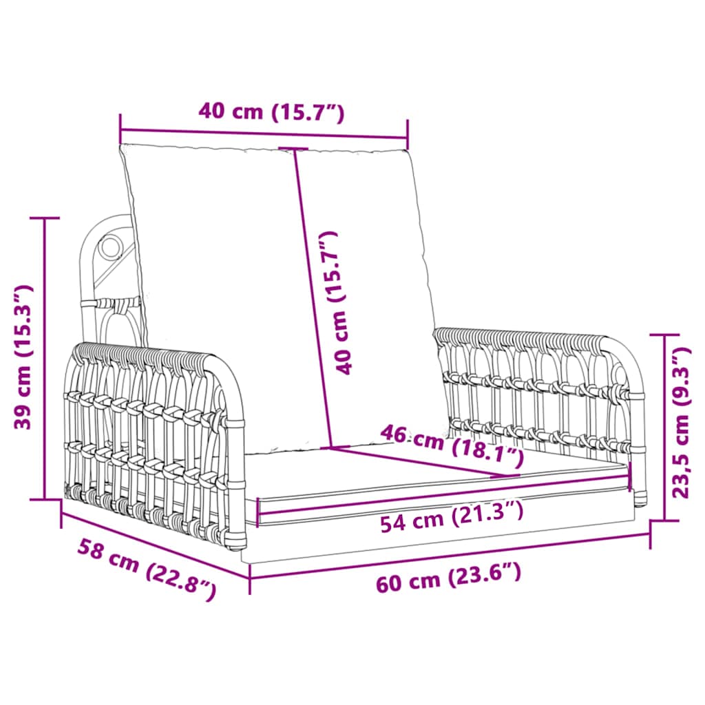 Schommelstoel met kussens 63x58x39 cm poly rattan en staal