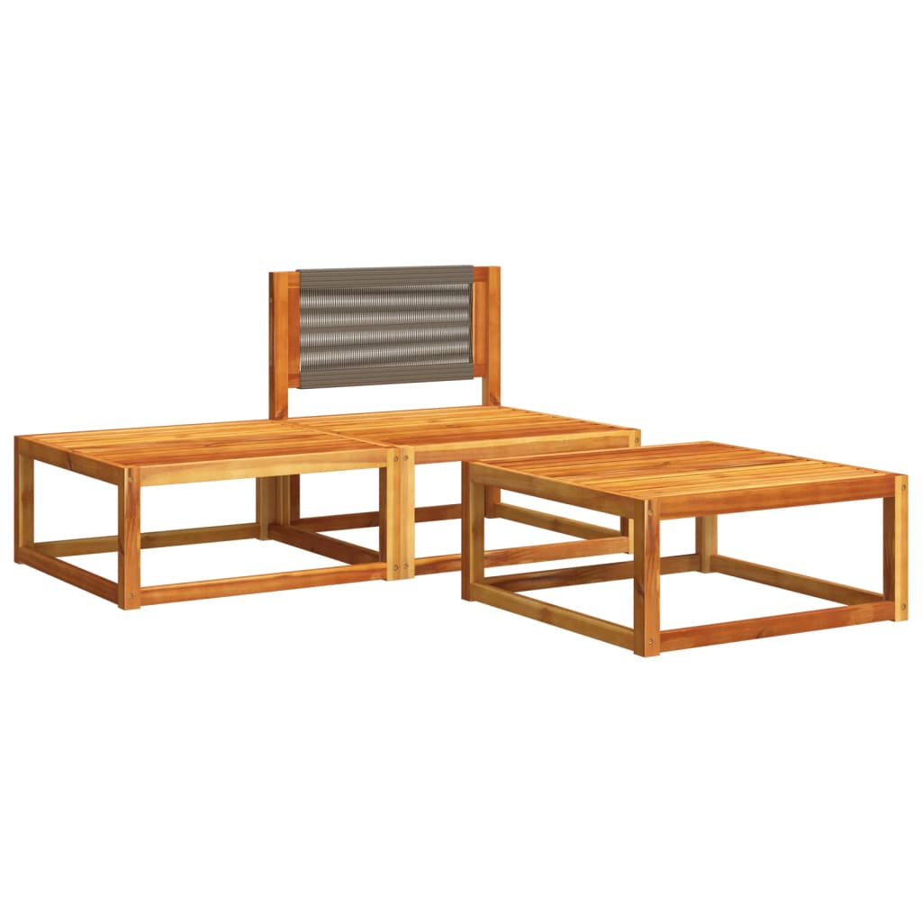 3-delige tuinbankset met kussens acaciahout & touw