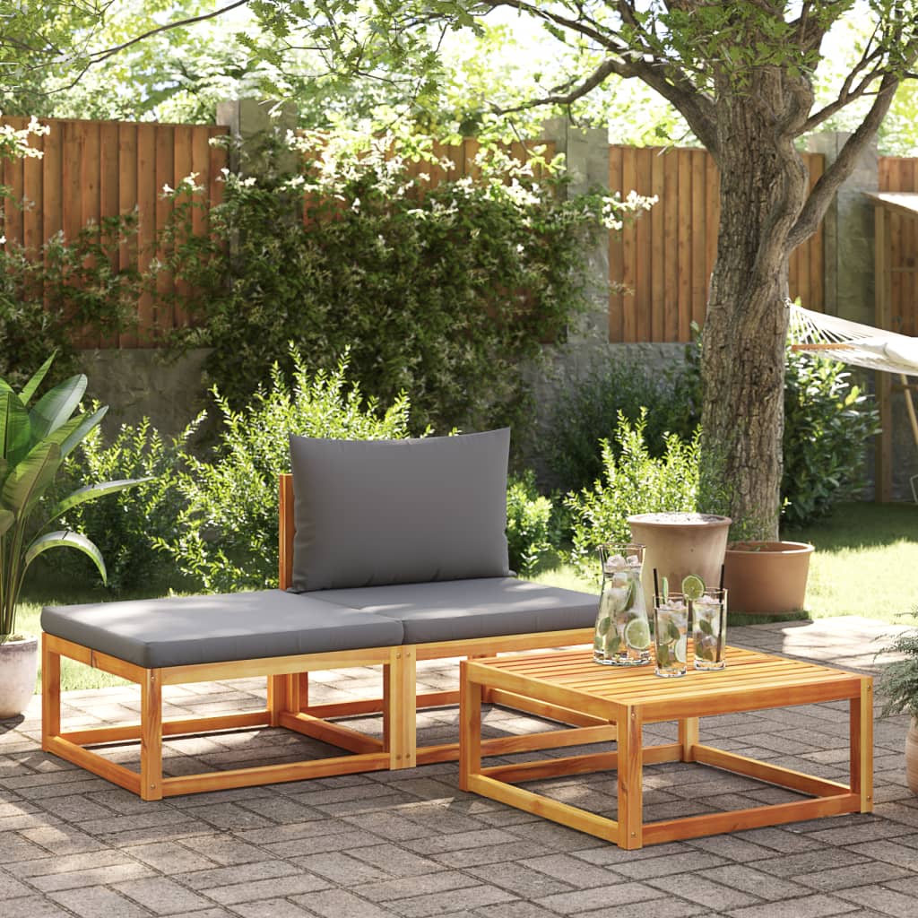 3-delige tuinbankset met kussens acaciahout & touw