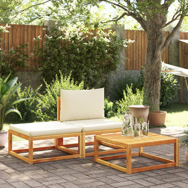 3-delige tuinbankset met kussens acaciahout & touw