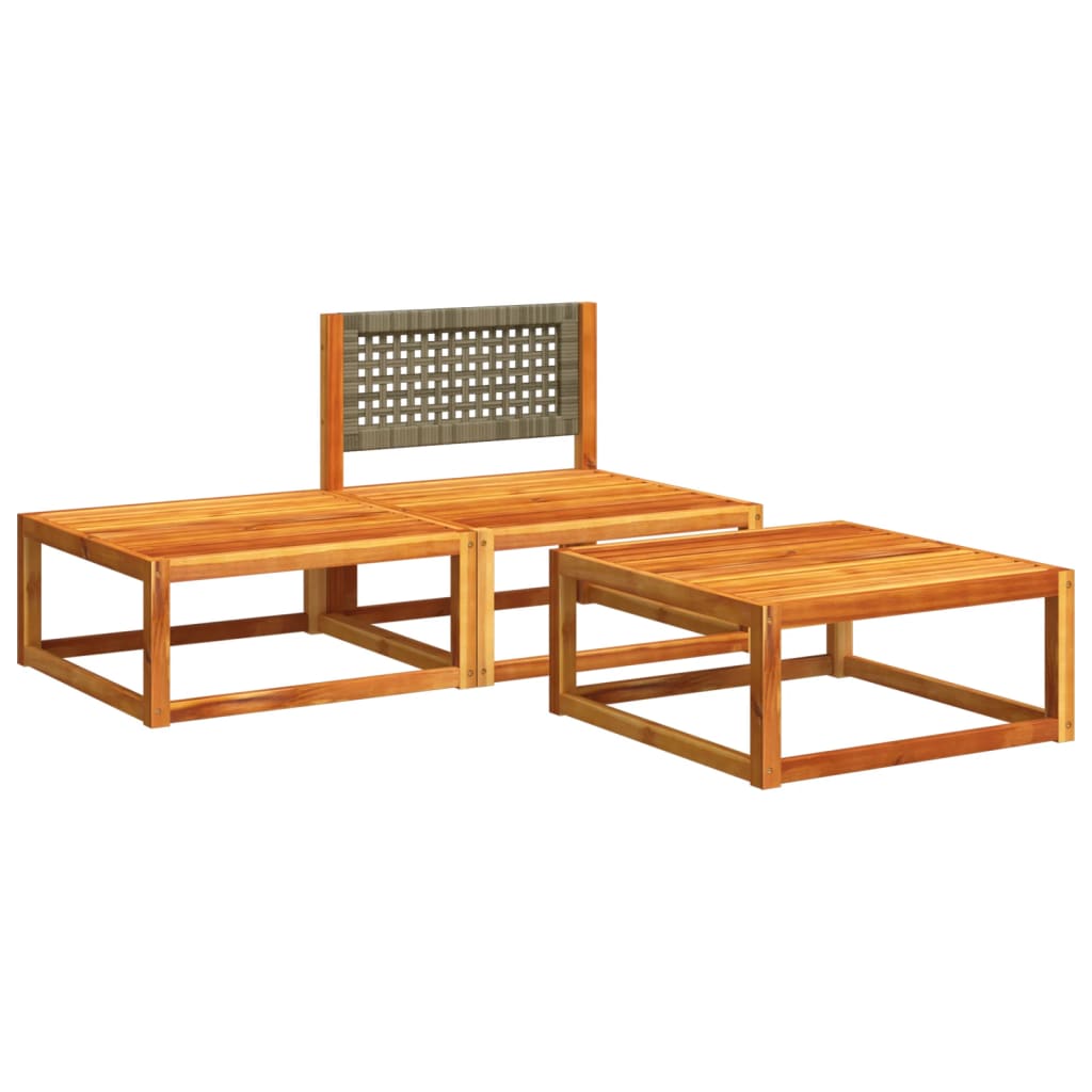 3-delige tuinbankset met kussens acaciahout & rotan