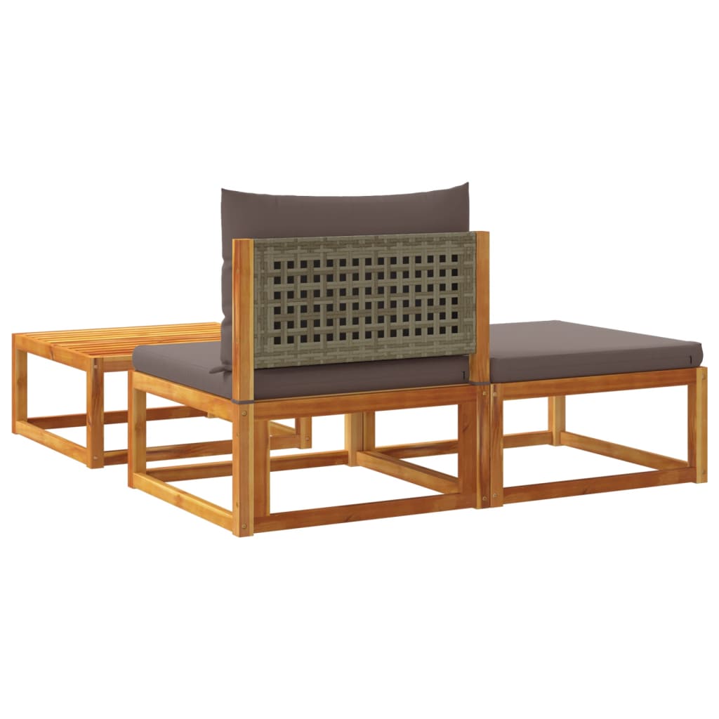 3-delige tuinbankset met kussens acaciahout & rotan