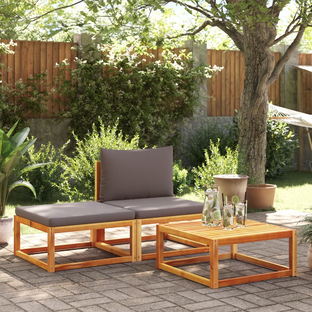 3-delige tuinbankset met kussens acaciahout & rotan