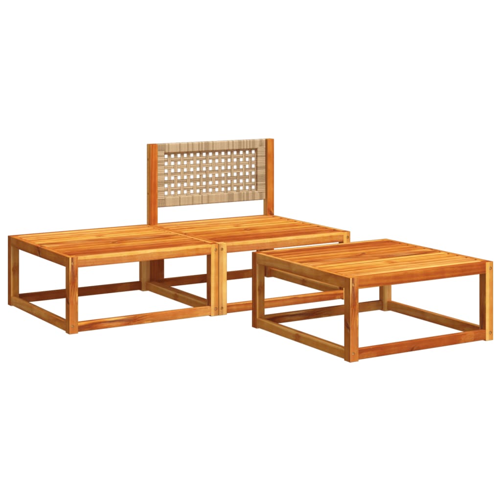 3-delige tuinbankset met kussens acaciahout & rotan