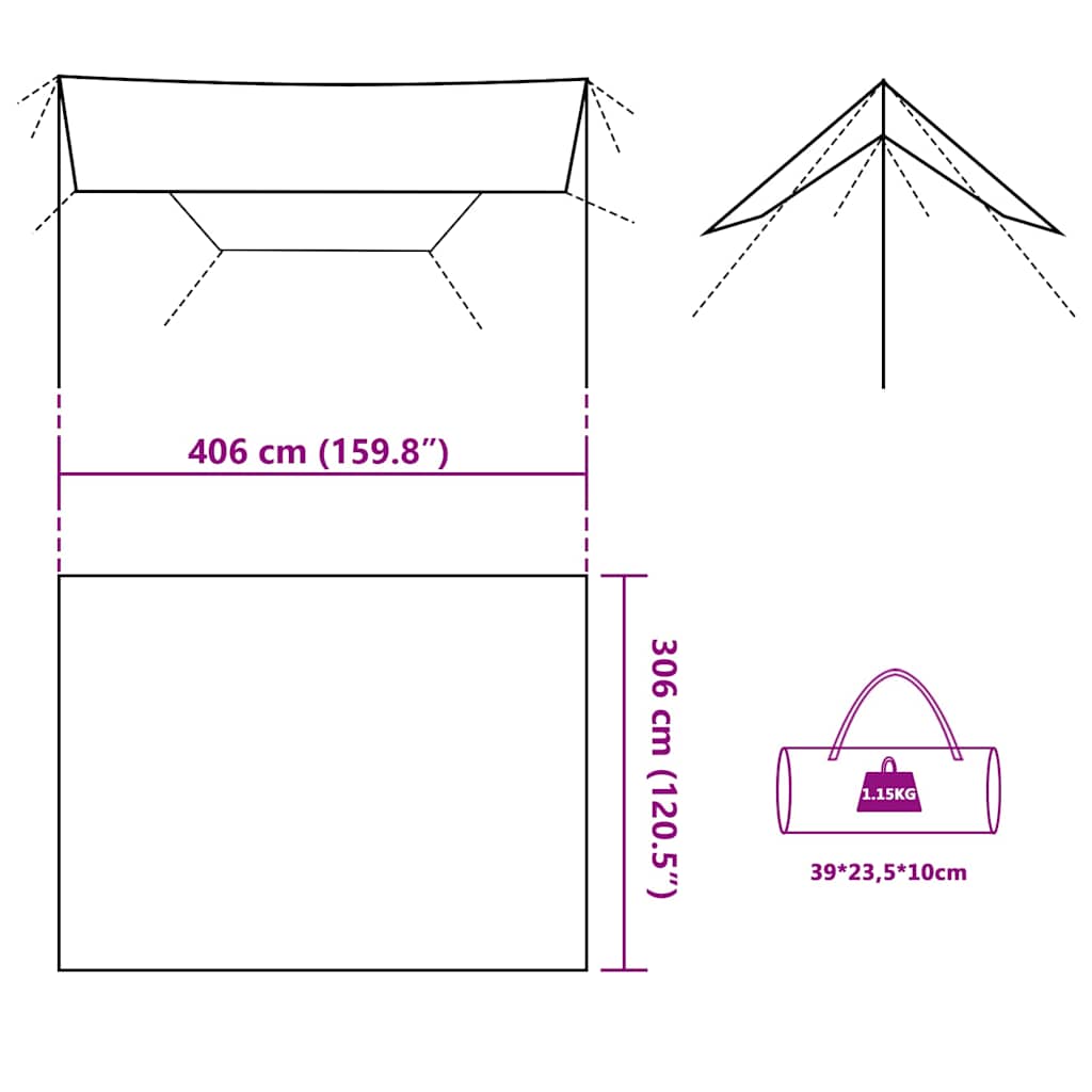 Kampeerluifel waterdicht 406x306 cm bruin