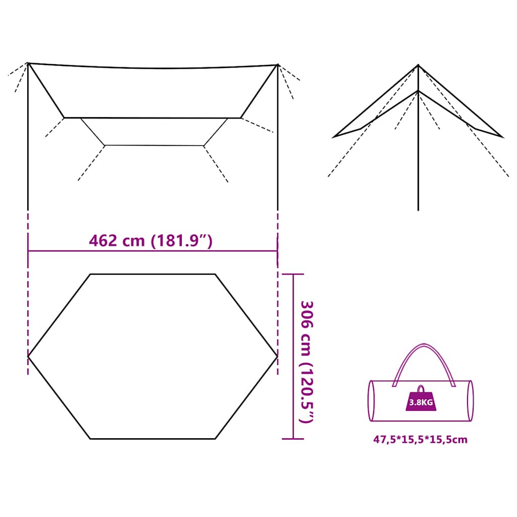Kampeerluifel waterdicht 462x306x211 cm bruin
