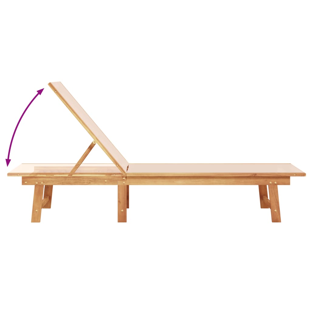 Ligbed met tafel massief acaciahout en textileen crèmekleurig