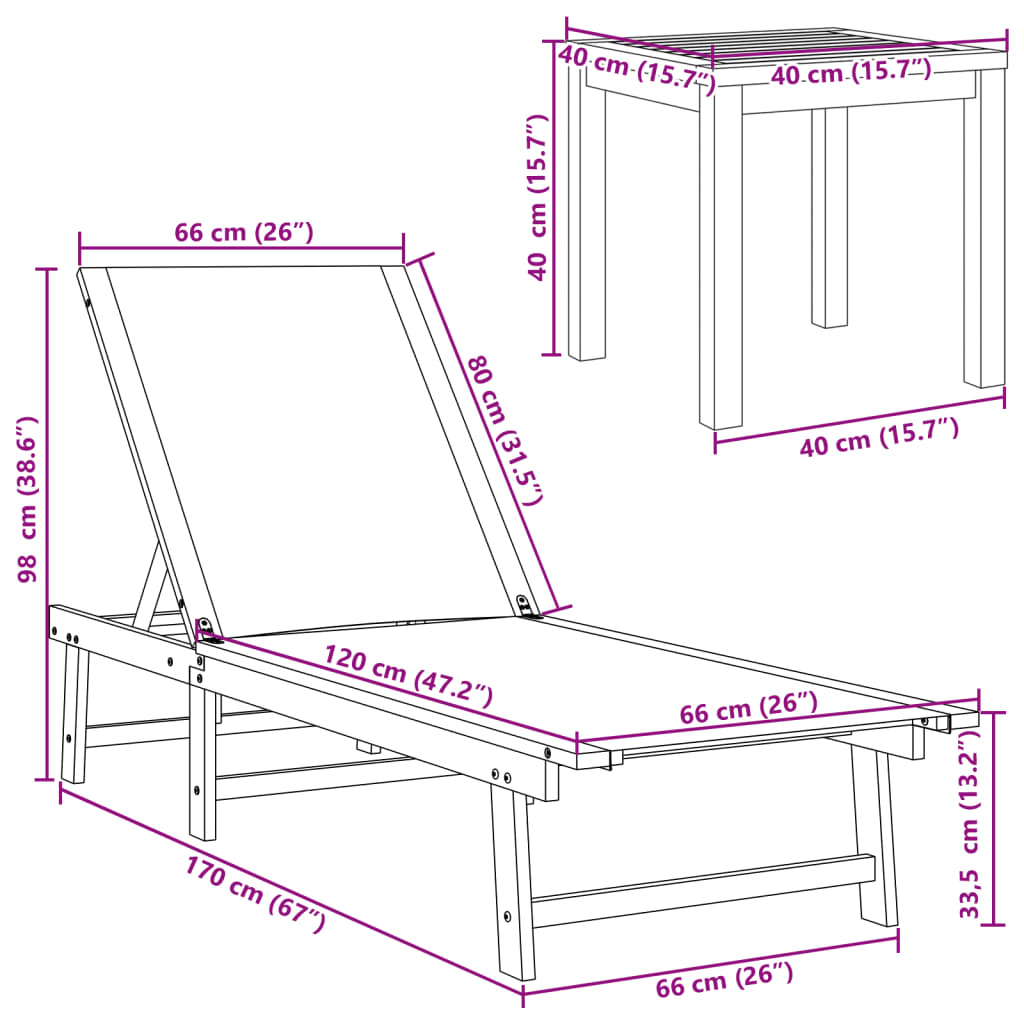 Ligbed met tafel massief acaciahout en textileen taupe