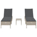3-delige Ligbeddenset met kussens poly rattan lichtgrijs