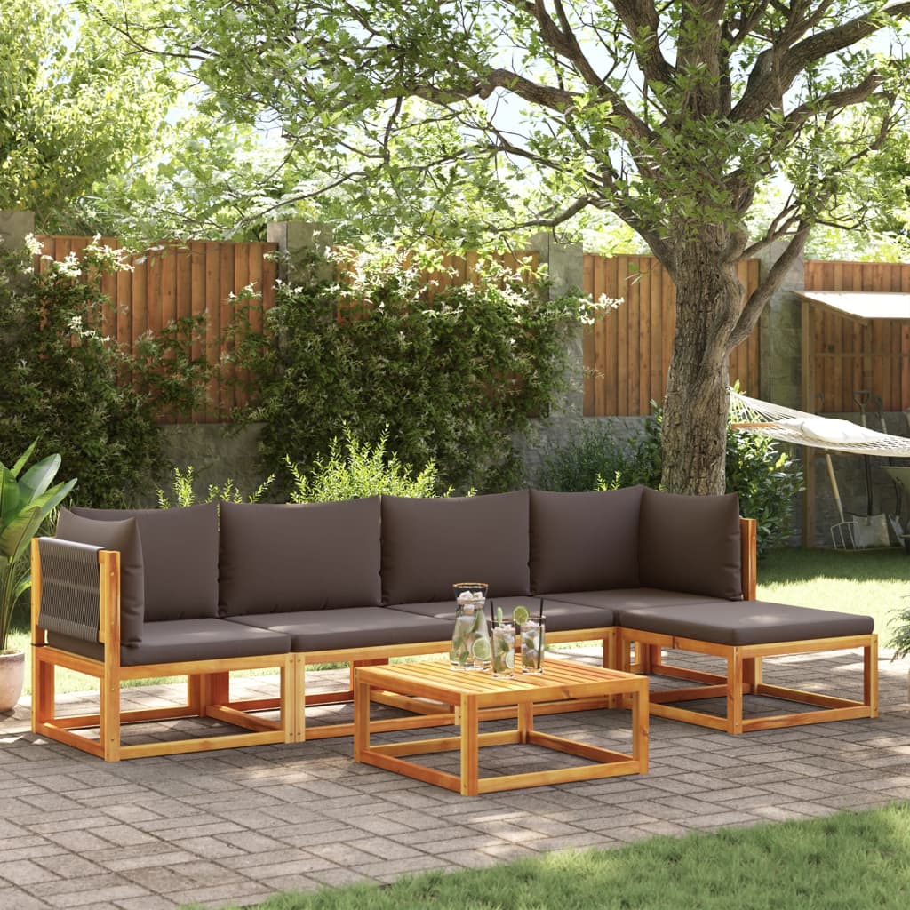 6-delige tuinbankset met kussens acaciahout & touw