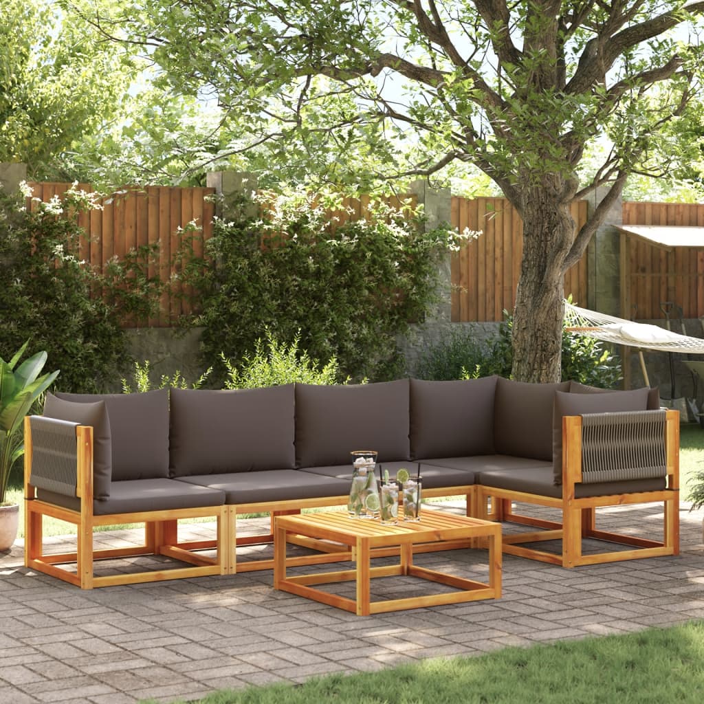 6-delige tuinbankset met kussens acaciahout & touw