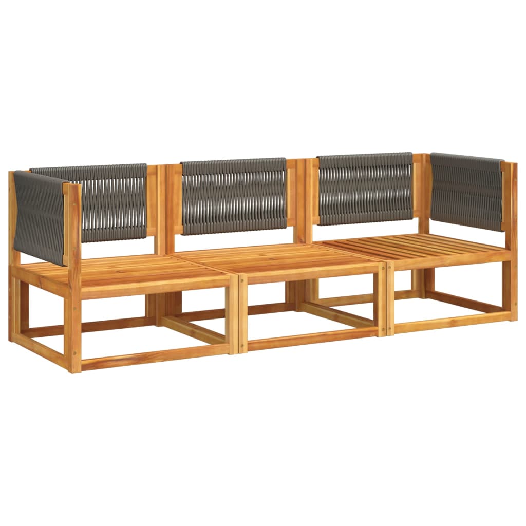 3-delige tuinbankset met kussens acaciahout & touw