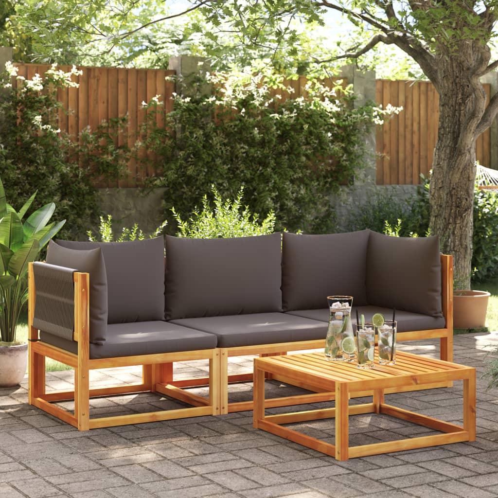 3-delige tuinbankset met kussens acaciahout & touw
