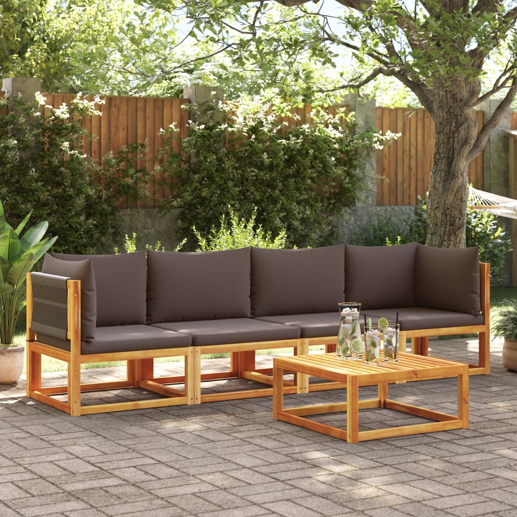 4-delige tuinbankset met kussens acaciahout & touw