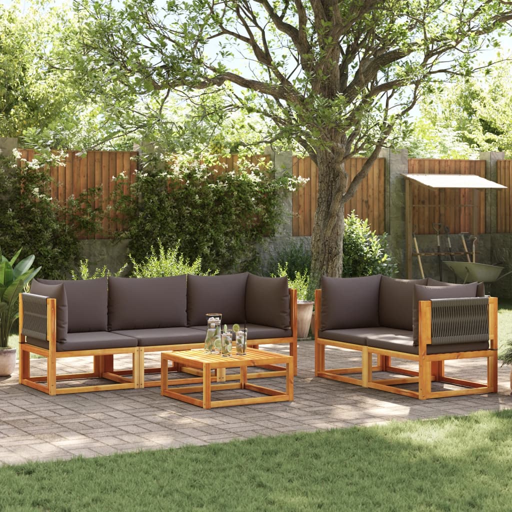 6-delige tuinbankset met kussens acaciahout & touw