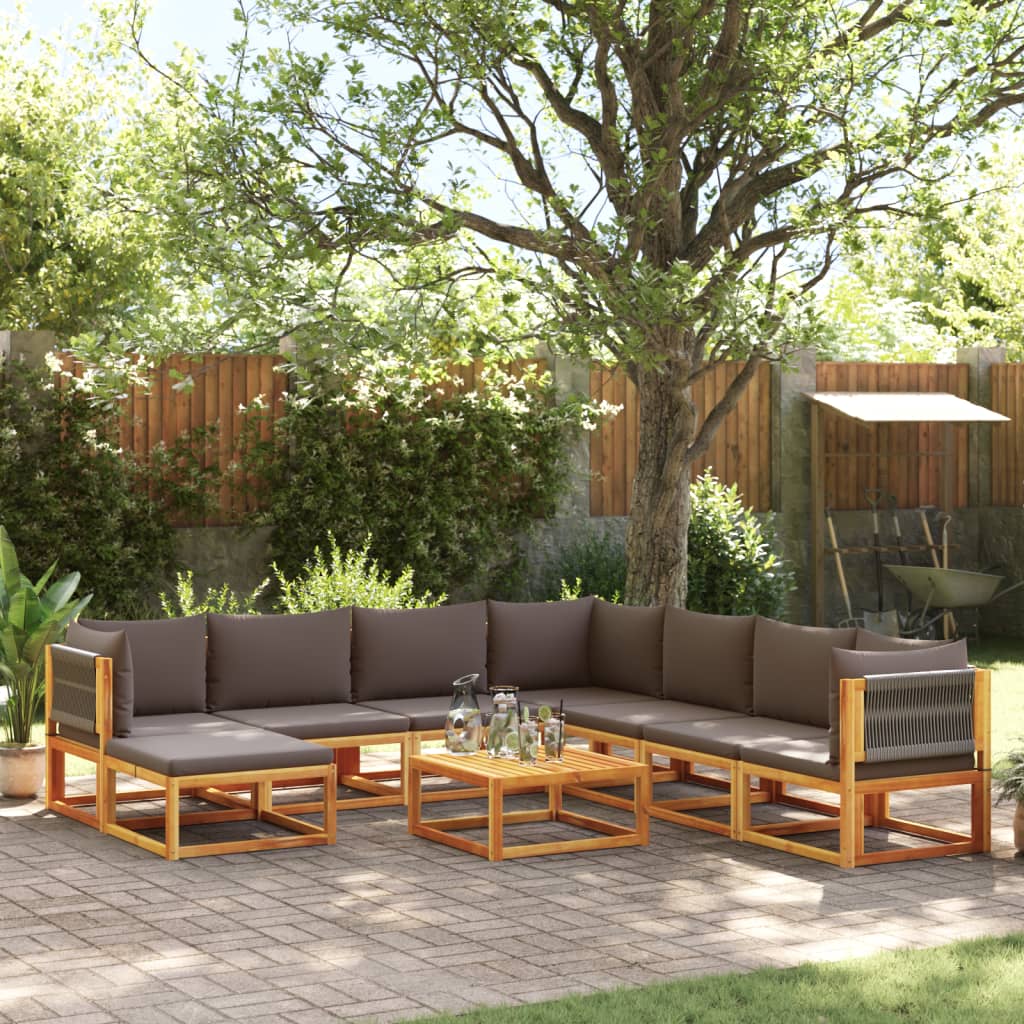 9-delige tuinbankset met kussens acaciahout & touw