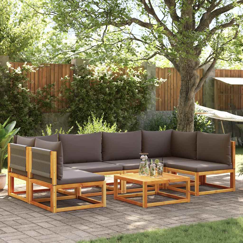 7-delige tuinbankset met kussens acaciahout & touw