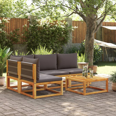 5-delige tuinset met kussens van acaciahout en touw
