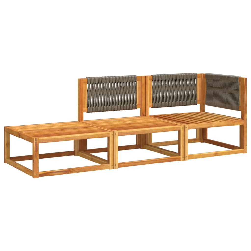 3-delige tuinbankset met kussens acaciahout & touw
