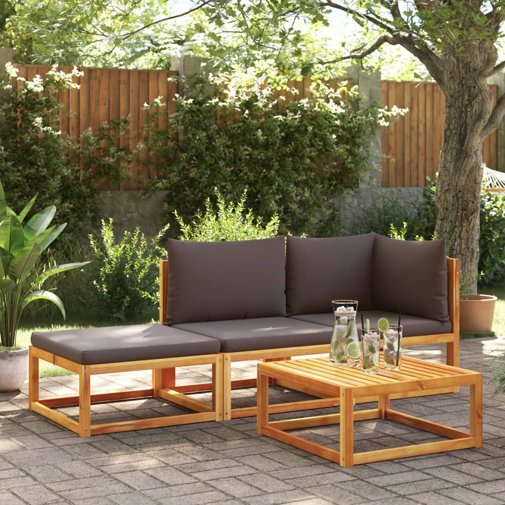 3-delige tuinbankset met kussens acaciahout & touw