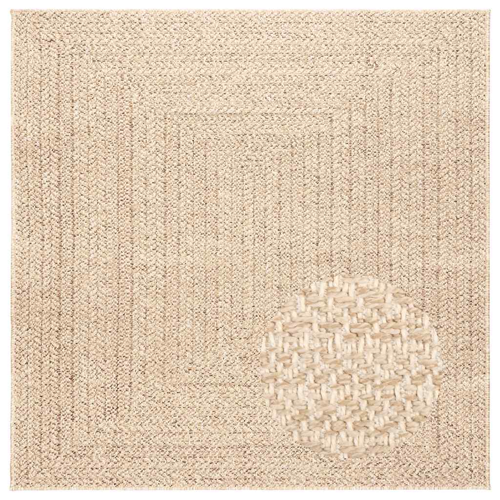 Vloerkleed ZIZUR beige binnen en buiten 120x120 cm jute look