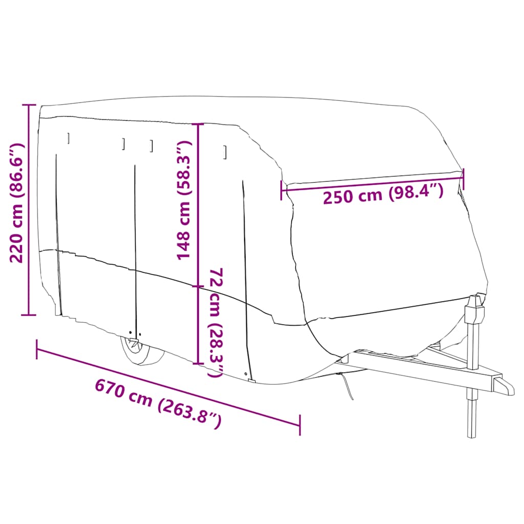 Caravanhoes 670x250x220 cm vliesvlies grijs