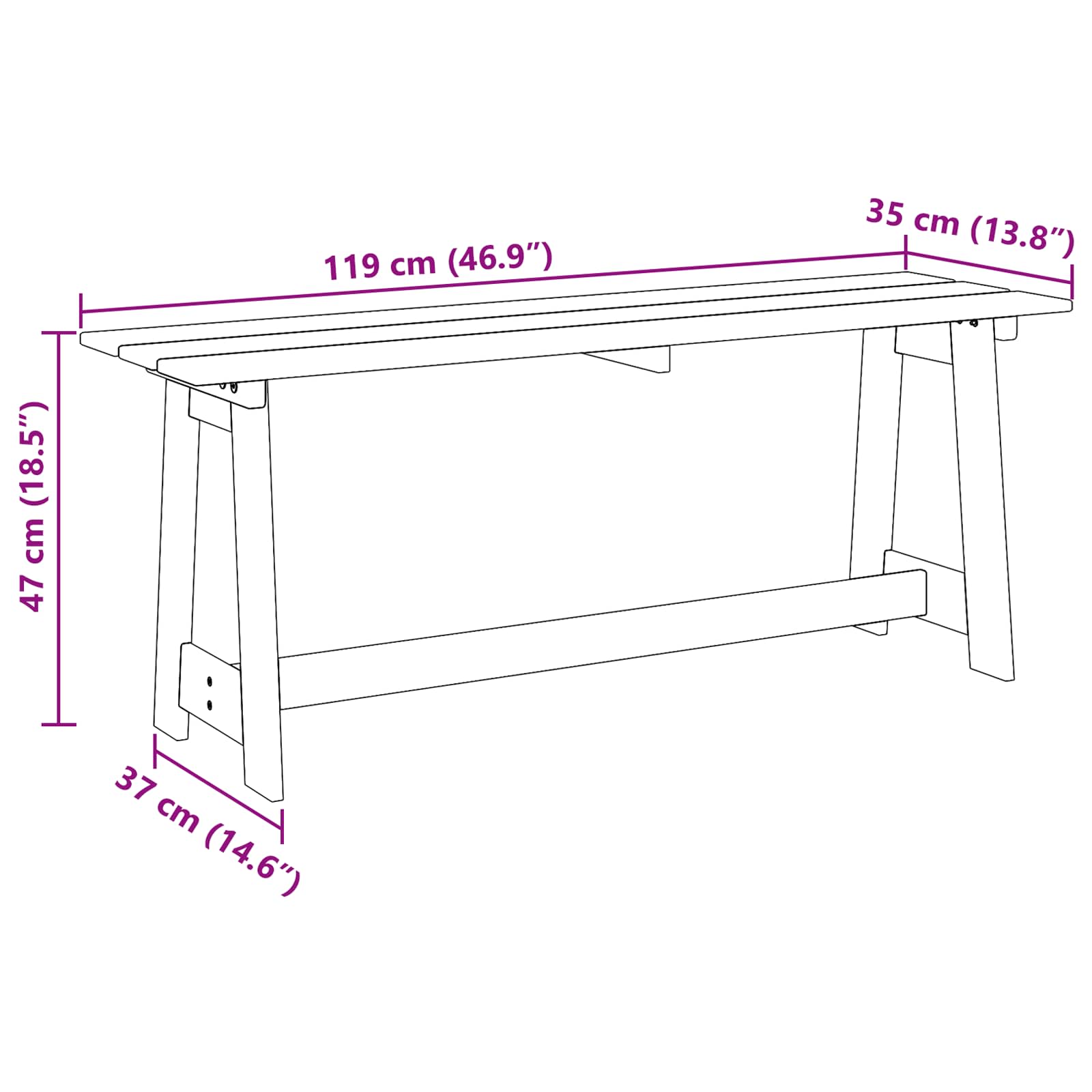 Tuinbank Naturel 119 x 37 x 47 cm Massief grenenhout