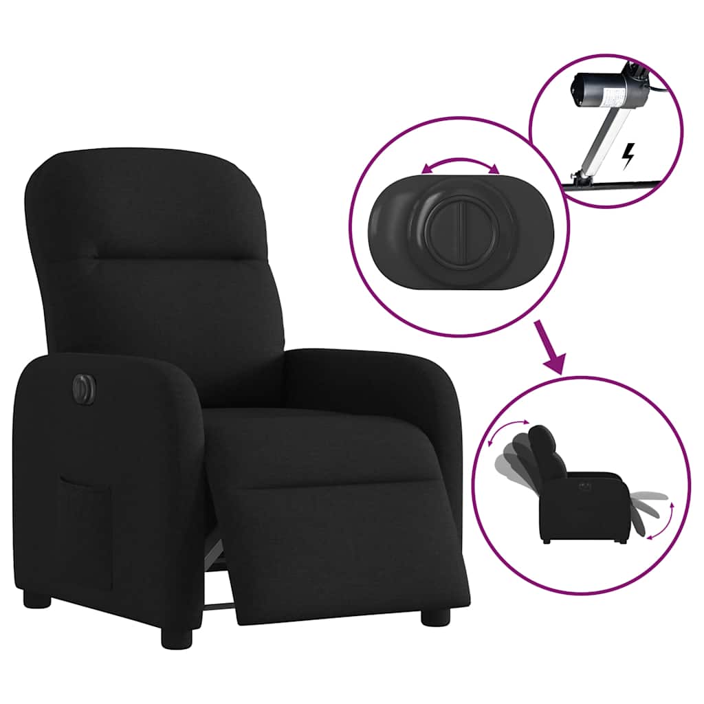 Fauteuil verstelbaar elektrisch stof zwart