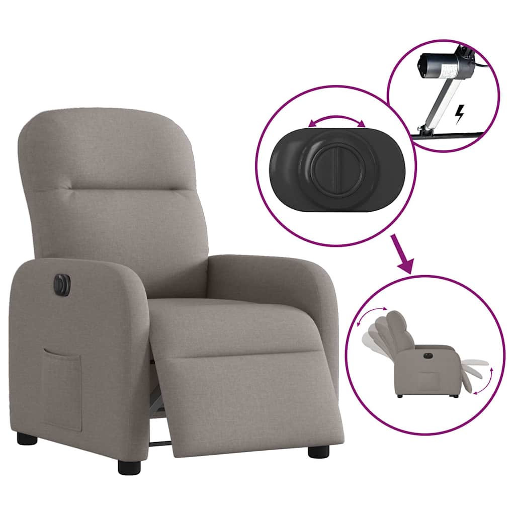 Fauteuil verstelbaar elektrisch stof taupe